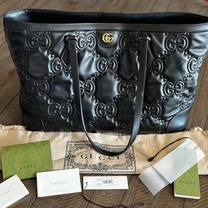 GUCCI BLACK GG MATELASSE MEDIUM QUILTED TOTE SHOULDER BAG W/TAGS